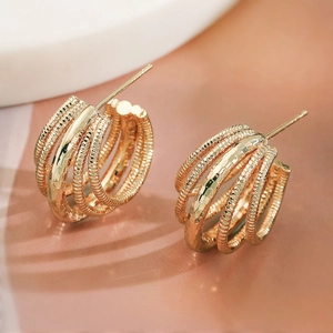 Glam C Shape Plating Copper Gold Plated Ear Studs