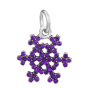 Sparkling silver snowflake pendant with purple rhinestones for DIY bracelets and gifts