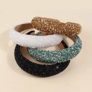 Sparkly Rhinestone Faux Artificial Pearl Padded Headband For Women Wide Brim Glamorous Hair Accessories Shiny Elegant Headpiece