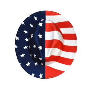 Wide brim wool Fedora hat with American flag stars and stripes design for outdoor wear