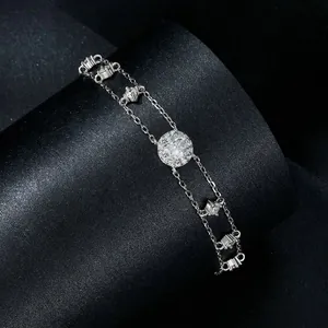 Double-layer 925 sterling silver bracelet featuring a sparkling moissanite center stone