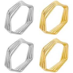 Geometric Hexagon Multi Layered Ring Stainless Steel 18K Gold Plated Minimalist Polished Punk Finger Jewelry Women Men