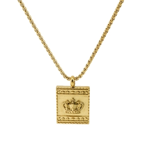 Collier en acier inoxydable doré 18K avec pendentif rectangulaire à motif couronne