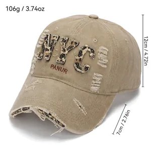 Cappello da baseball NYC in cotone kaki con toppa leopardata e dettagli effetto usurato