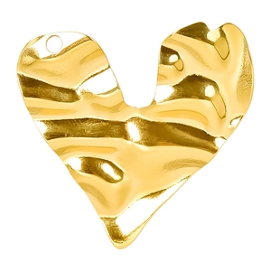 Vintage 304 stainless steel heart pendant with irregular wrinkled texture in gold finish