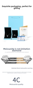 Moissanite jewelry set with 1ct ring, necklace, gift box and GRA certificate detail view