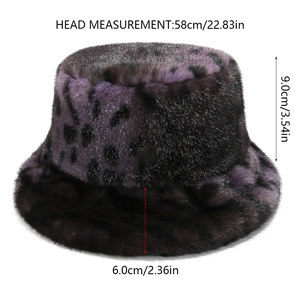 Detailed measurement guide for deep purple leopard print faux fur winter bucket hat