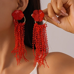 Flower Tassel Earrings With Glass Beads And 925 Sterling Silver Earring Post Exaggerated Bohemian Party Style For Women