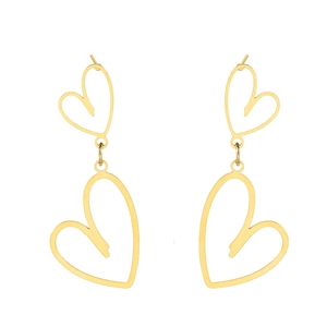 Elegant gold hollow heart drop earrings made of polished stainless steel for women