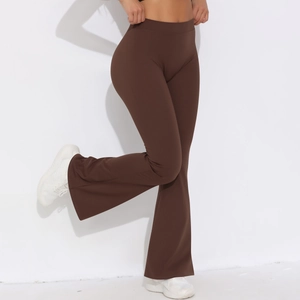 Kaffeebraune Schlaghose mit hoher Taille aus elastischem Stoff für Yoga und Fitness