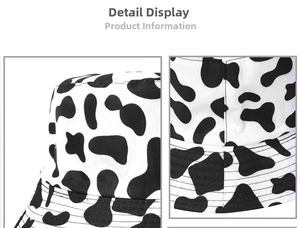 Detailed close-up of cow print bucket hat featuring high-quality canvas and reinforced stitching