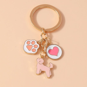 Cute Cartoon Poodle Cat Paw Heart Gold Zinc Alloy Keychain Enamel Bag Pendant Charm Accessory For Pet Lovers Women Girls Gift