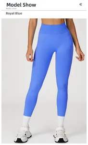 Leggings sans couture taille haute bleu royal portés pour le fitness et le yoga