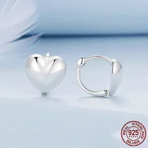 Classic S925 sterling silver heart-shaped hoop earrings with polished finish for women