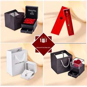Jewelry Gift Box Packaging For Necklace Ring Bracelet With Soap Flower Paper Bag Polishing Cloth 925 Silver Earring Post