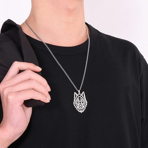 Collier Pendentif Tête De Loup Géométrique En Acier Inoxydable Bijoux Animaux Hip Hop Pour Hommes