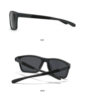 Side and back view of matte black polarized sunglasses with ergonomic non-slip temples