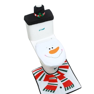 Dreiteiliges Schneemann Weihnachts WC-Set mit Spülkastenbezug und gestreifter Matte