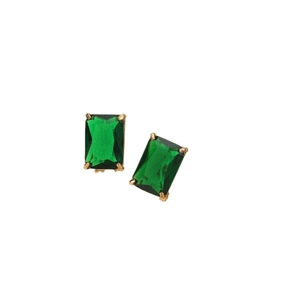 Square emerald cut green crystal stud earrings with elegant gold plated claw setting