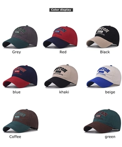 Grid display of vintage cotton Boston baseball caps in eight contrasting color options