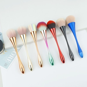 Tapered metallic makeup brush set with soft dense bristles in various vibrant colors