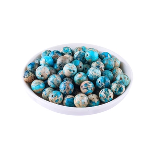 Lake Blue Imperial Stone round beads with marbled texture for DIY jewelry making