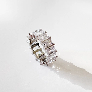 925 Sterling Silver Full Eternity Ring with Rectangular Cut Cubic Zirconia Diamonds