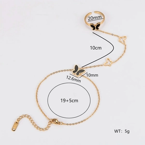 Detaillierte Größentabelle für das goldene Schmetterling Ring-Armband mit Maßen