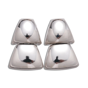 Minimalist silver geometric trapezoid earrings with a high-shine mirror finish surface