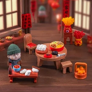 Miniature Capybara doll with knitting hat in a festive Chinese New Year scene