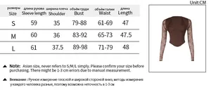 Detailed size guide for long sleeve lace corset top in S, M, and L measurements