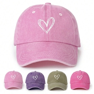 Kids Baseball Cap Washed Cotton Heart Embroidery Adjustable Sun Protection Casual Outdoor Hat For Boys And Girls