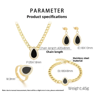 Detailed parameter chart for 4-piece gold stainless steel water drop jewelry set