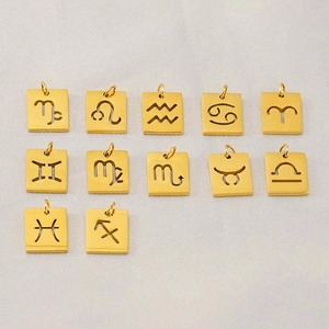 Set of 12 gold plated stainless steel square zodiac signs charms for DIY necklace making