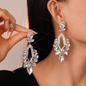 Luxury Waterdrop Hollow Out Rhinestone Drop Earrings With 925 Sterling Silver Earring Post Women Wedding Party Jewelry