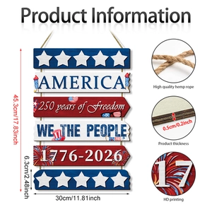 Plaque suspendue en bois patriotique pour le 4 juillet avec texte America et étoiles