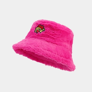 Chapeau bob en peluche rose avec broderie cœur LOVE, couvre-chef d'hiver élégant