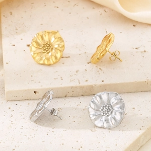 Orecchini vintage a petali di girasole in acciaio inossidabile oro e argento