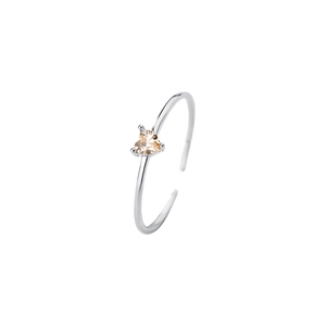 Minimalist S925 sterling silver open ring with a heart-shaped champagne zircon gemstone