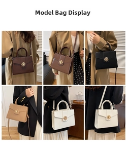 Détails du sac à main élégant montrant cinq couleurs et le style bandoulière avec boucle