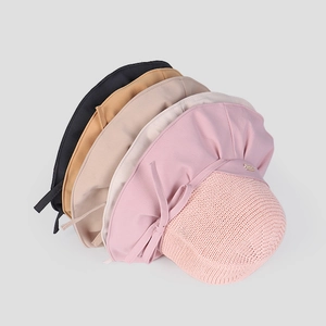 Women's summer wide brim sun hats with bow tie and breathable knit top in multiple colors