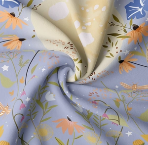 Detail of floral tapestry fabric with soft texture and vibrant botanical print patterns