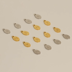 Oval titanium steel letter pendants in gold and silver finish for DIY jewelry