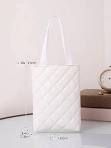 Detailed size specifications for the white quilted tote showing dimensions 19cm by 13cm