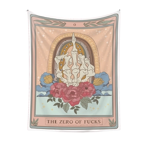 Artistic tarot style wall tapestry featuring a skeleton hand and roses for room decor