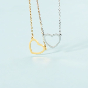 Minimalist hollow heart pendant necklaces in gold and silver finish stainless steel