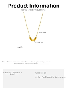 Size specifications for gold titanium steel beaded necklace with 44cm chain length