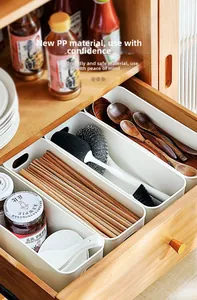 Kitchen drawer organizer made of eco-friendly white PP plastic for cutlery storage