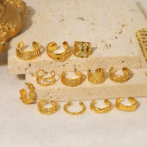 French vintage 18K gold plated ear cuff set with Roman numerals and leaf textures
