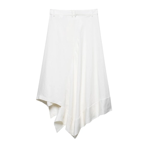 Elegant white high-waisted asymmetric skirt with premium fabric texture in a clean design